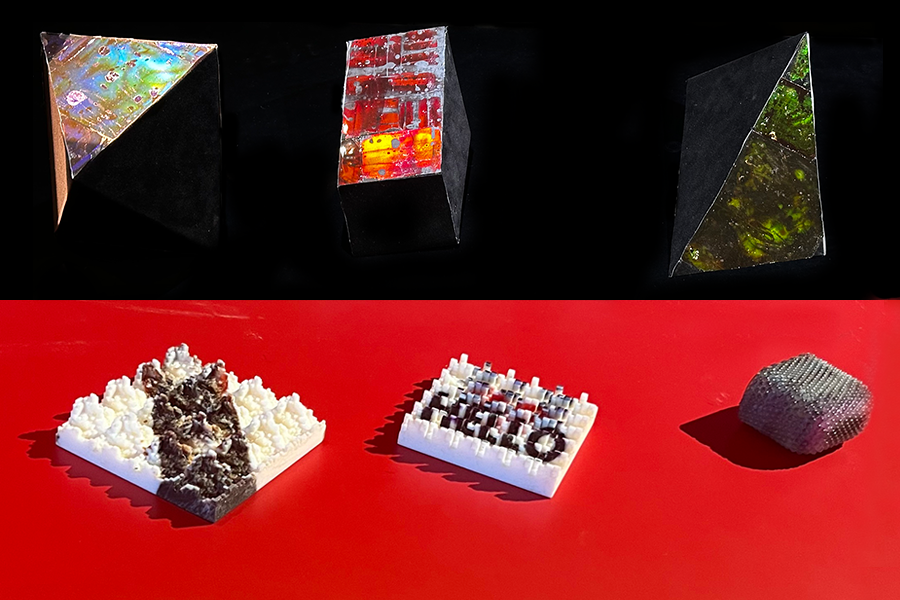 CSAIL researchers highlighted their research at the intersection of holographic art and human-computer interaction.     Including among these projects were objects w/angle-dependent hues generated by nanoscale diffraction, as well as multi-perspective imagery on 3D-printed items (Credit: Alex Shipps/MIT CSAIL and the researchers).